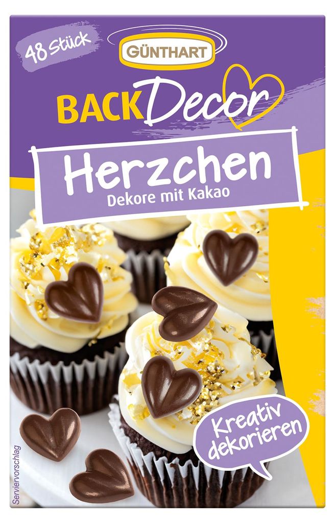 Günthart BackDecor 48 Decor Hearts made of Cocoa-Containing Fat Icing