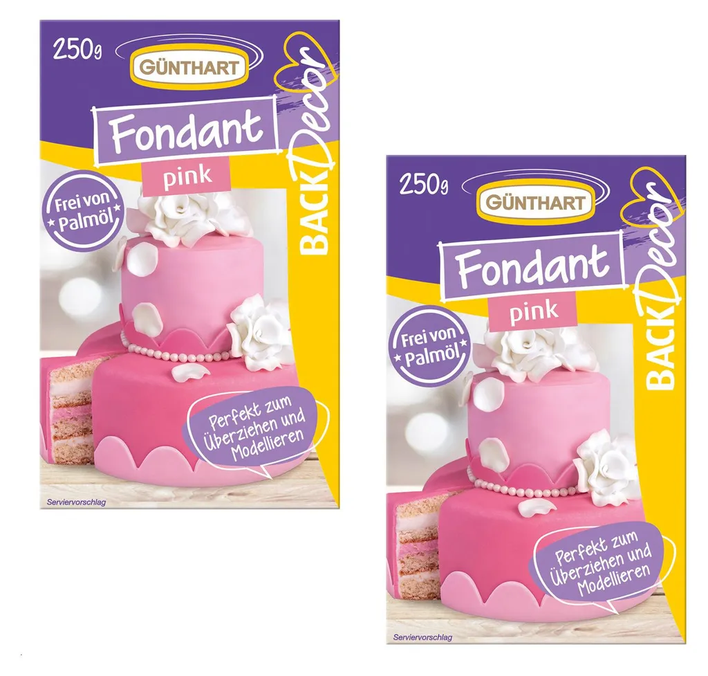 Günthart BackDecor Fondant pink, 2 x 250g | 100% Vegan | Palm oil free | Tear-resistant