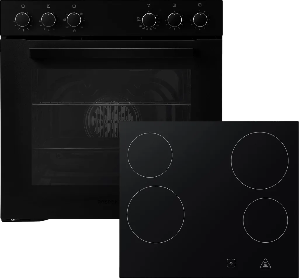 Oven and hob set, built-in, matte black, frameless, 72L, Respekta HS2001MS-26