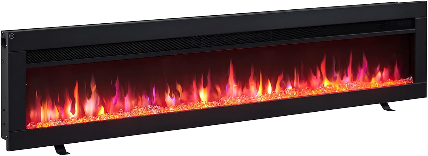 Balderia Agnes 60-Inch Electric Fireplace, 3-in-1 Electric Stand, Wall or Built-in Fireplace with 3D Flame Effect, Electric Heater 1800 W, Fireplace with Remote Control, Start Control, Timer and