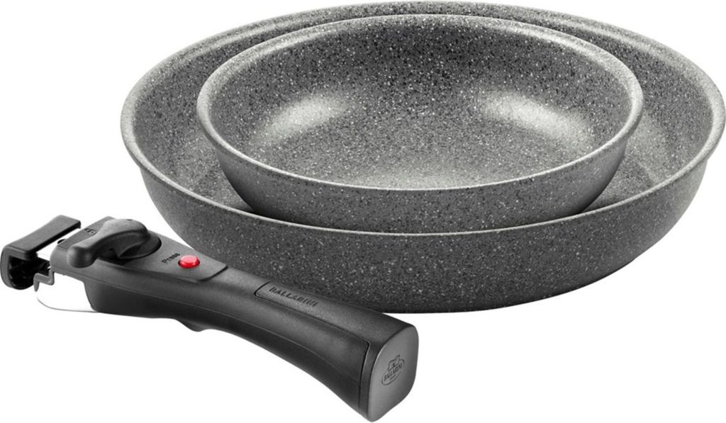 BALLARINI Tower - Set of frying pans (ceramic coating, 20 + 28 cm, induction compatible, removable handle, aluminum), silver color