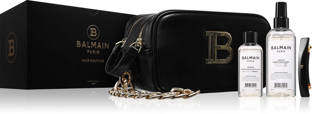 Balmain Hair Couture Toiletry Bag Black Gold Gift Set for Women