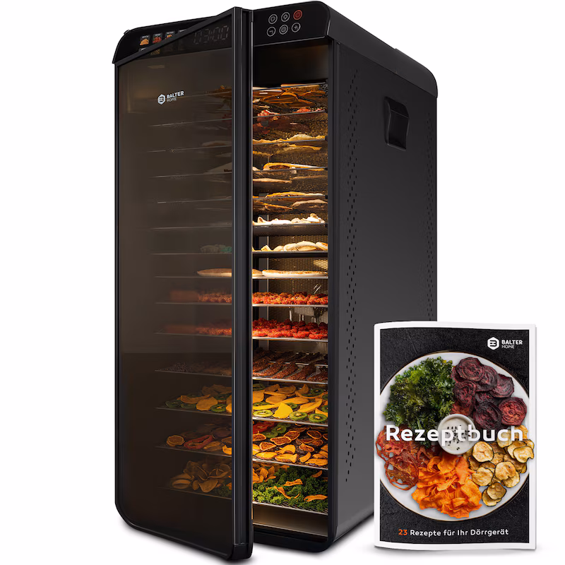 Balter Food Dehydrator with 2-Phase Drying & 12 Trays, 1100 W, 70L Capacity, 12000 cm² Drying Area, BPA-Free