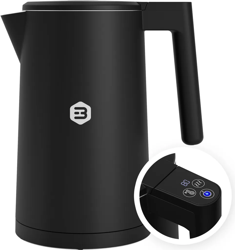 Balter Stainless Steel Kettle with Temperature Control, 40°C-100°C, Double Wall, BPA Free, 1.7L, Black, WK-5 Touch