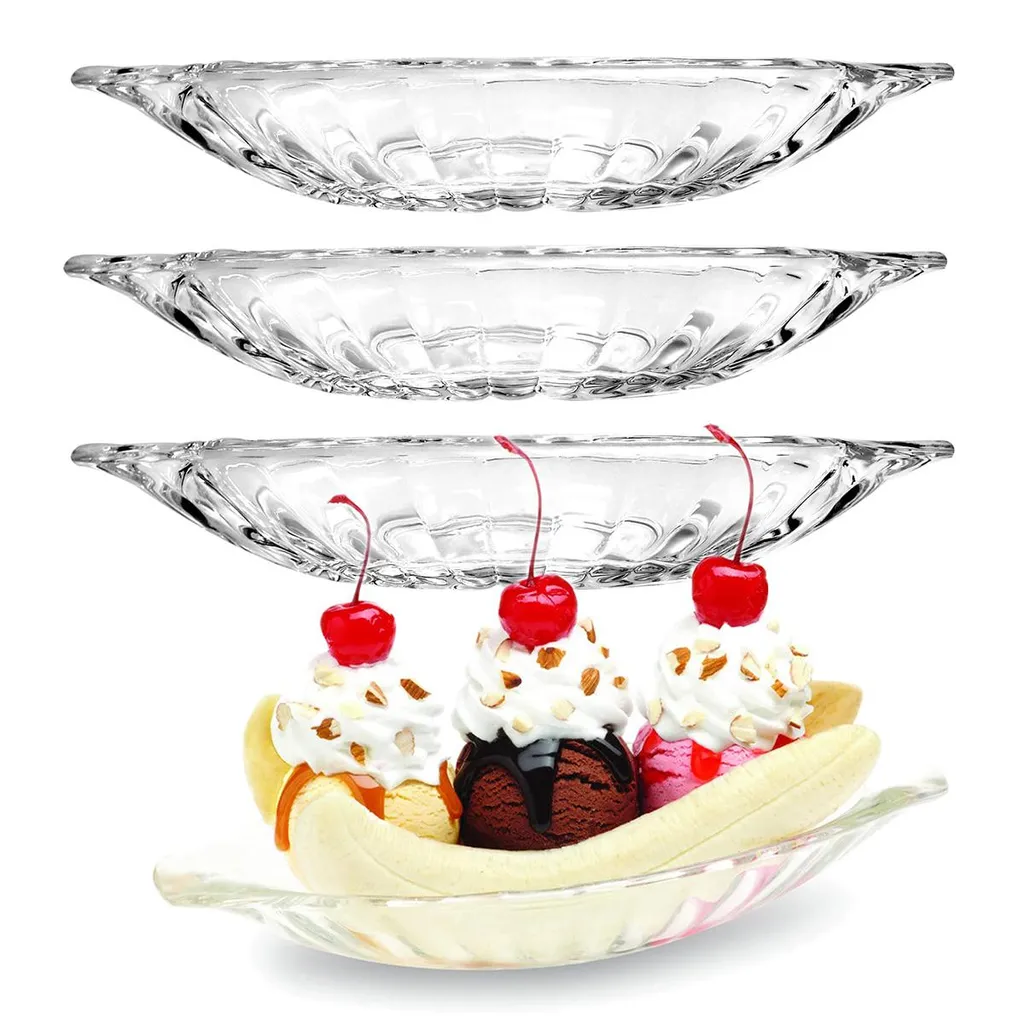 Welikera Banana Split Dish Boat, Ice Cream Bowl, Dessert Bowl, Transparent, 4 Pieces, 180ml