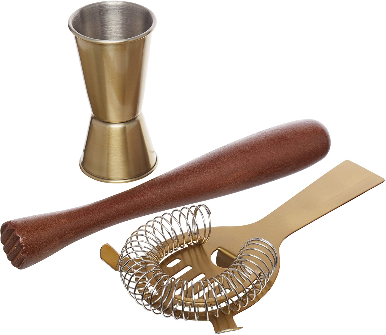 KitchenCraft Kitchen Craft Bar Craft Cocktail Accessory Set Brass / Wood in Brown 3-Piece 12 x 17 x 22 cm 3 Units