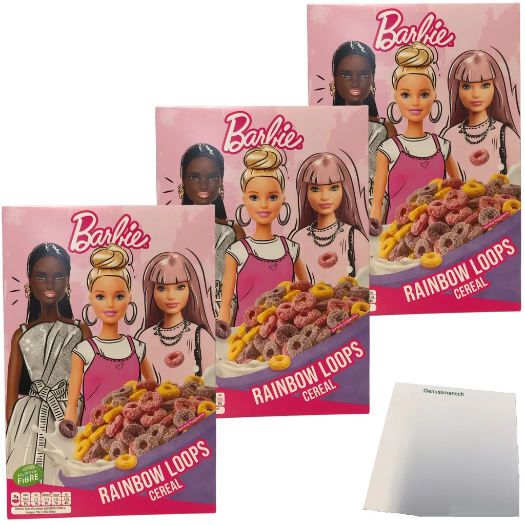 Barbie Rainbow Loops Breakfast Cereal 3-pack (3x350g pack) + usy block