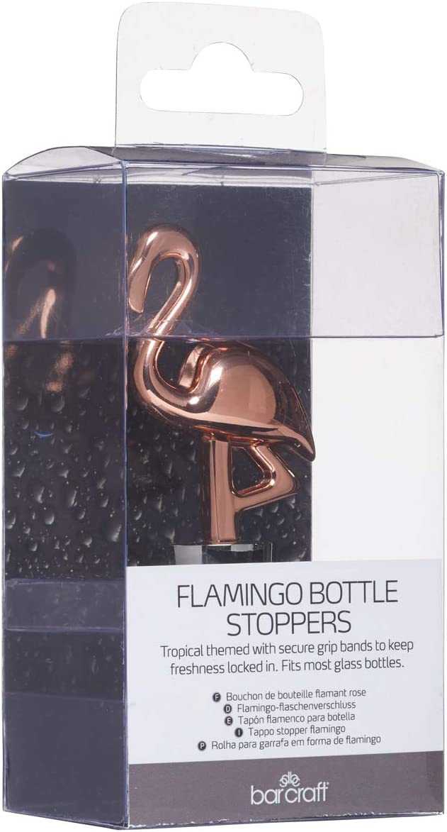 KitchenCraft BarCraft Novelty Wine Bottle Stopper - Flamingo Design Metal with Gift Box, Rose Gold Champagne Stopper - 8 x 4 x 2 cm, Bottle Stopper for Wine, Champagne, Sparkling, Party and Picnic