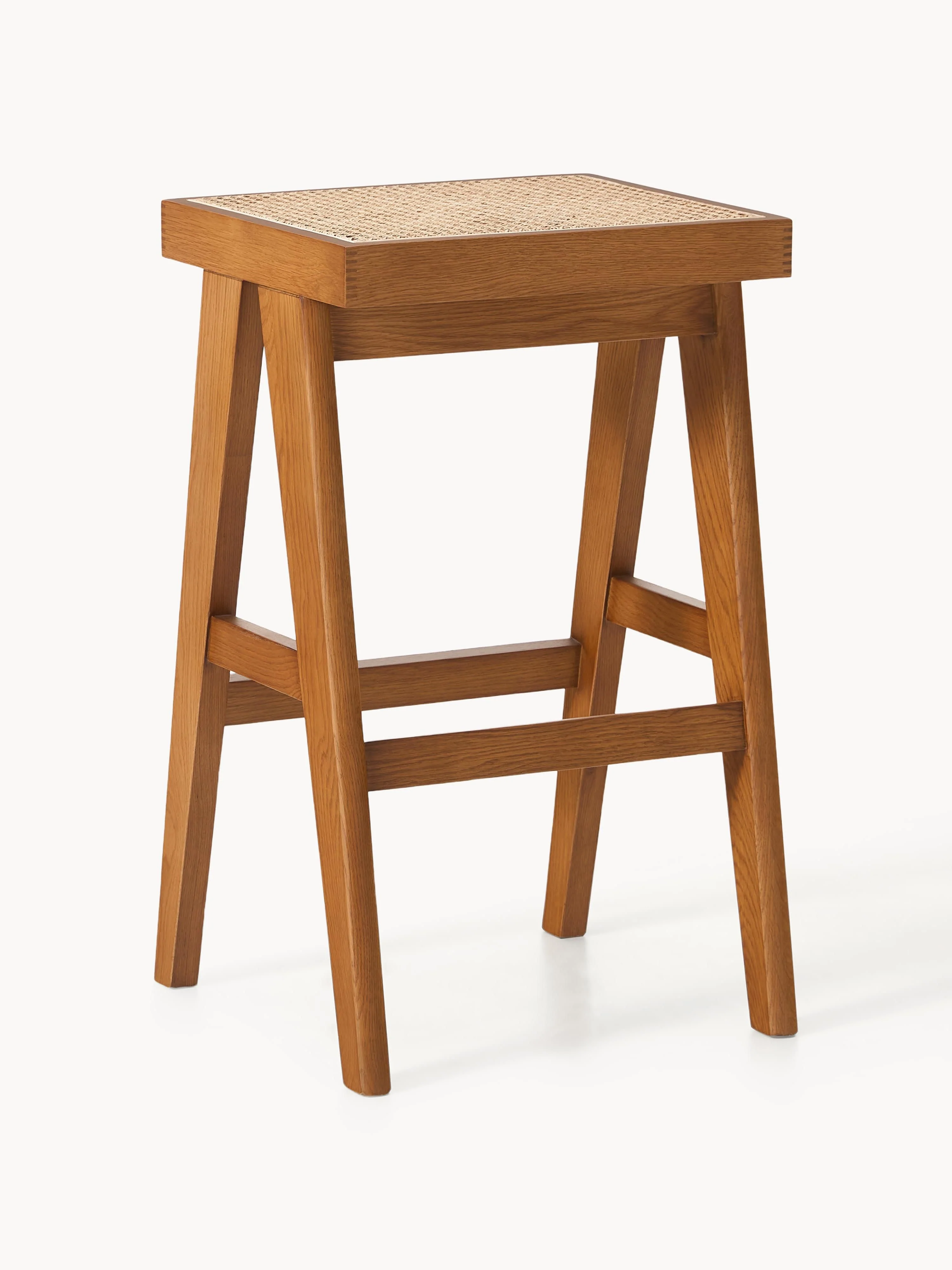 Westwing Collection Sissi bar stool with Viennese wickerwork, Dark oak wood, light beige