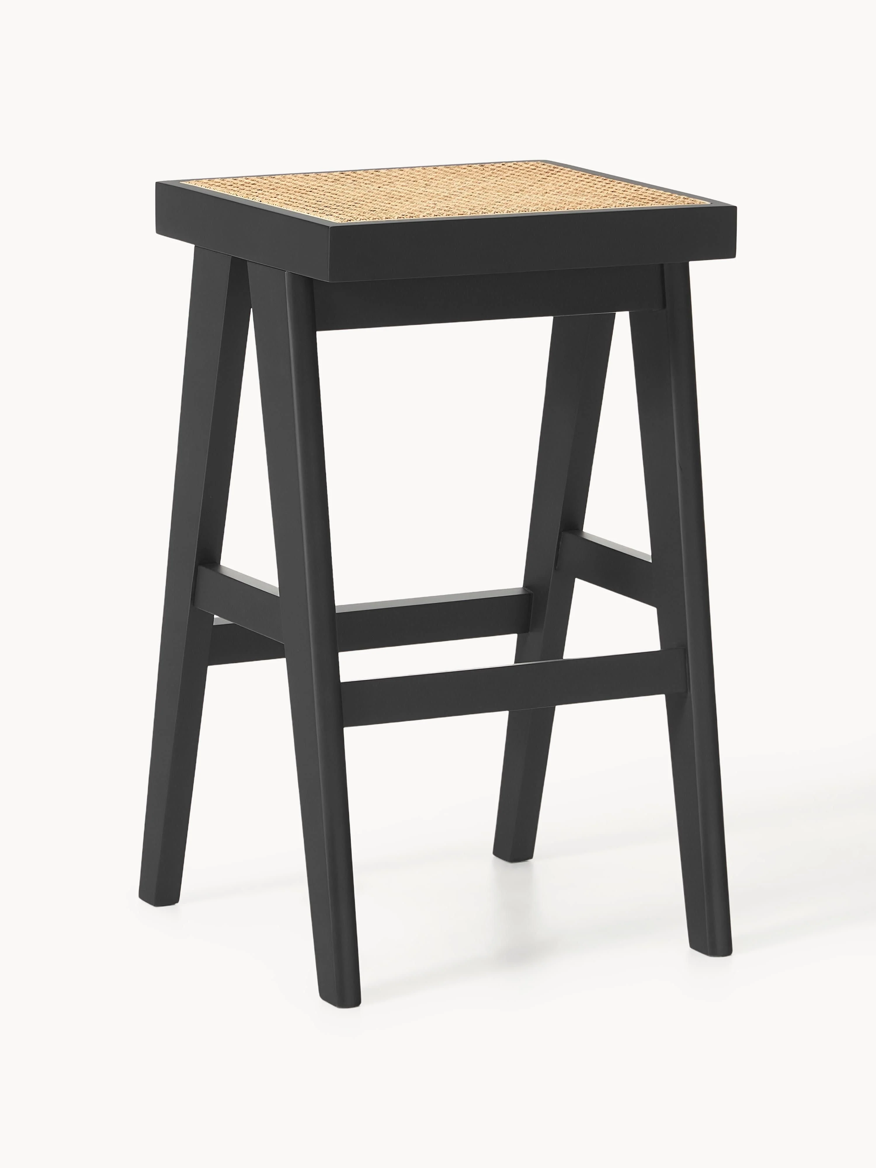Westwing Collection Sissi bar stool with Viennese wickerwork, Black, light beige