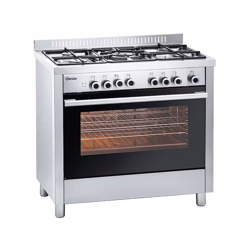 Bartscher BGH 600-521, gas stove with 5 burners and electric oven, 230V/11.5 kW, WDH 900 x 600 x 900 mm
