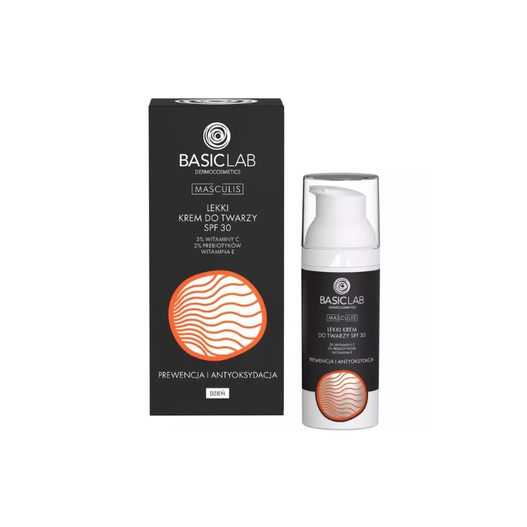 BasicLab Masculis Light Face Cream SPF30 Prevention and Antioxidation 3% Vitamin C and 2% Prebiotics 50 ml