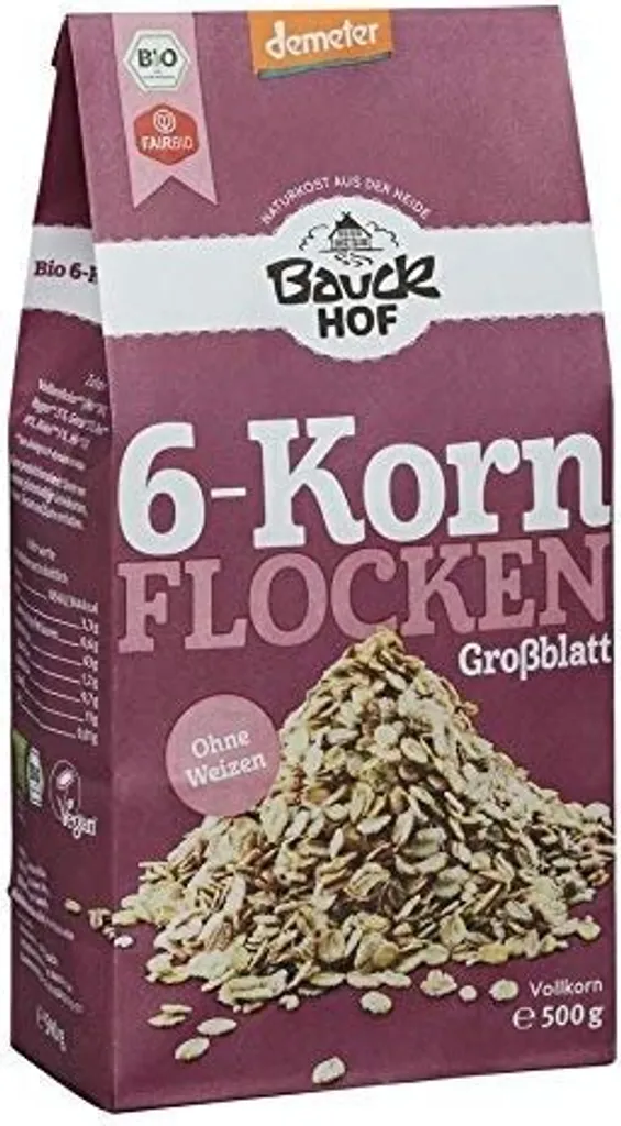 Bauckhof 6-grain flakes without wheat Demeter -- 500g x 6 - 6-pack VPE