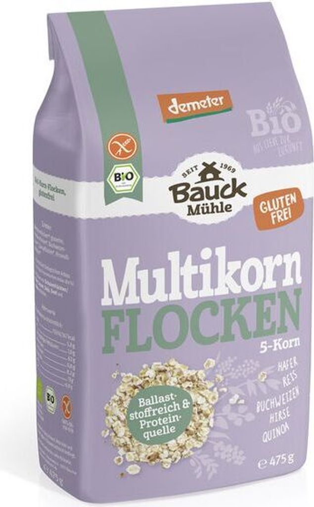 Bauckhof Multiflakes 5-grain Demeter gluten-free -- 475g x 6 - 6-pack VPE