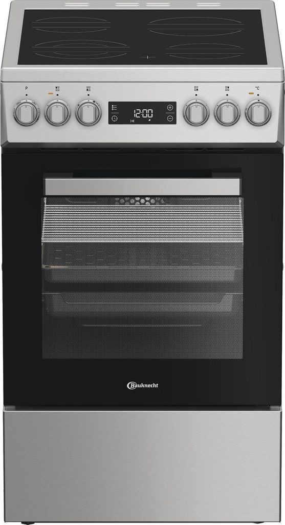 Bauknecht B5V8LMX, Freestanding Cooker, Black, Silver, Rotary Controls, Touch Control, Silver, Front, Ceramic