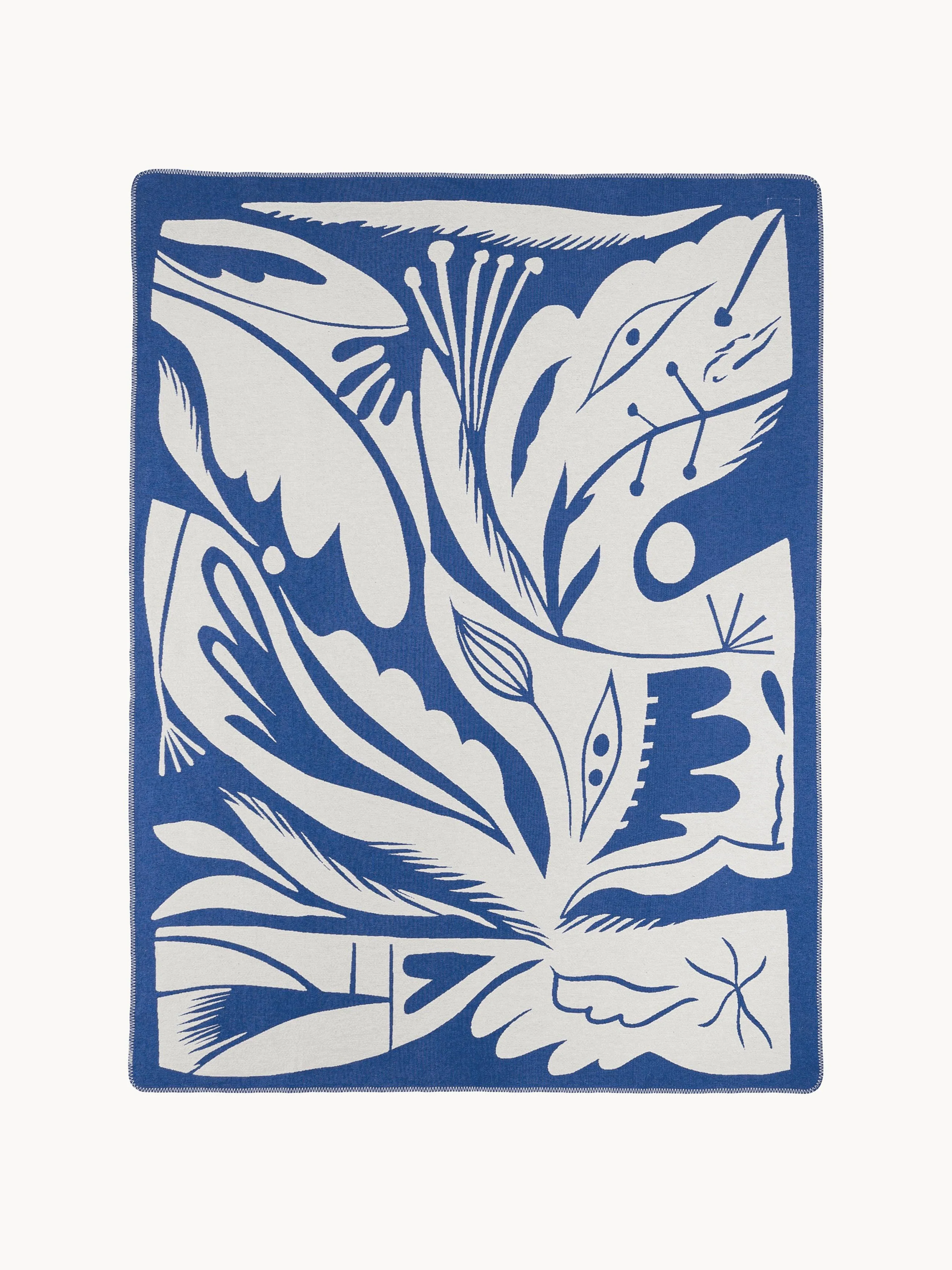 Noo.ma Cotton blanket Lino, Royal blue, Off-white