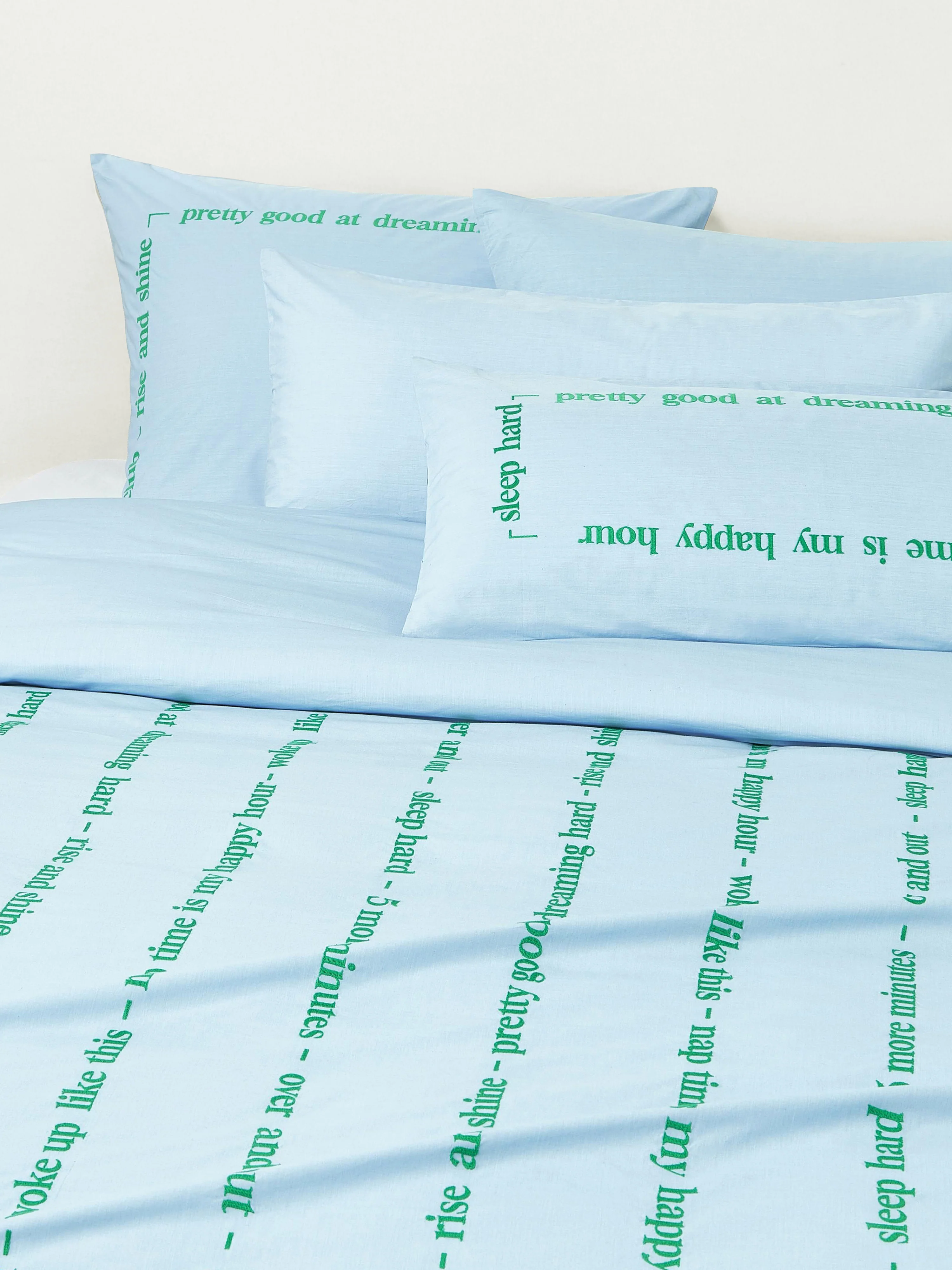Westwing Collection Roya cotton percale duvet cover with embroidered lettering