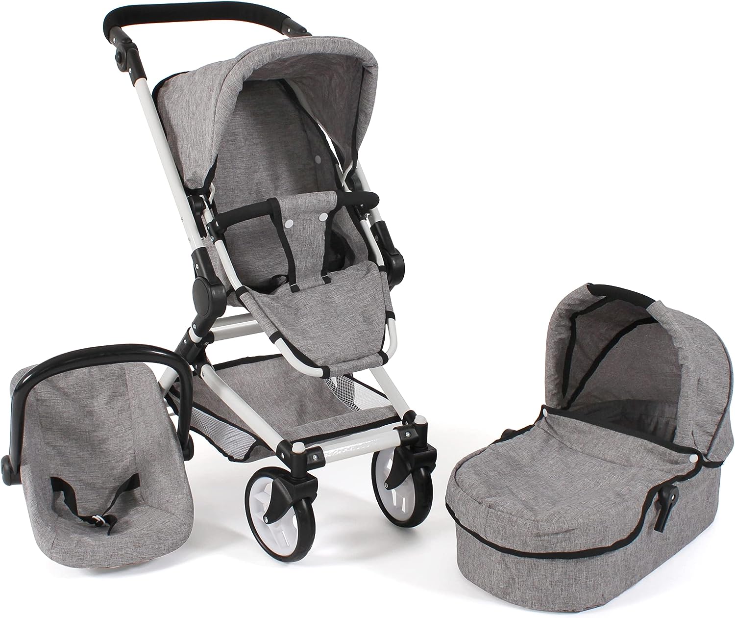 Bayer Chic 2000 645 19 Fides 3-in-1 Combination Doll\'s Pram Grey Jeans