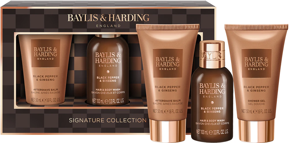 Baylis & Harding Black Pepper & Ginseng Face, Body & Hair Gift Set for Men Mini