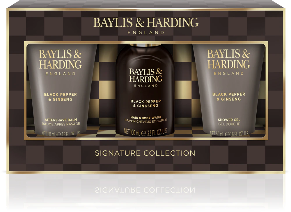 Baylis & Harding Black Pepper & Ginseng Gift Set for Face, Body and Hair for Men Mini Trio