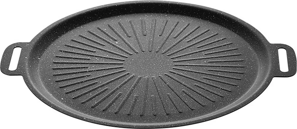 Hdvery BBQ grill pan, non-stick, multifunctional, lightweight, round, for baking, grilling, BBQ, fast-heating camping tray with handle