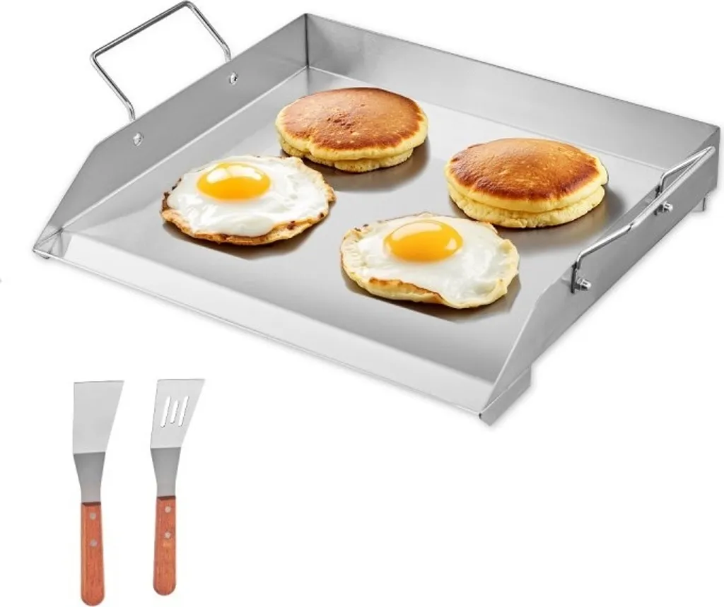 StarTech BBQ Cookware - Stainless Steel Grill Pan - Flat Grill Plate 448x370mm - Stainless Steel Grilling Equipment