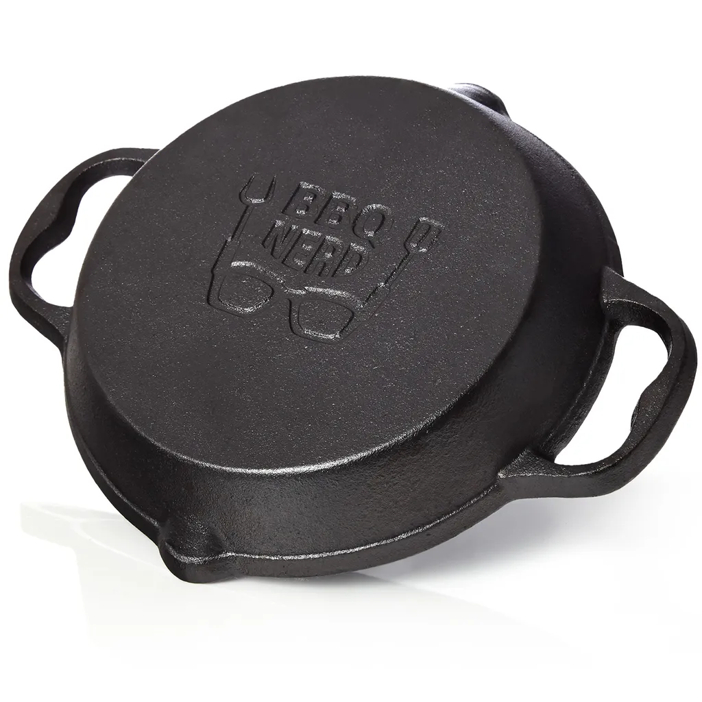 let's build brands BBQ-Nerd Cast Iron Pan for Grilling, Roasting, and Searing - Grill Pan Ø 20 cm 1650g with Pouring Spout and Handle - Non-Stick Pan/Fire Pan