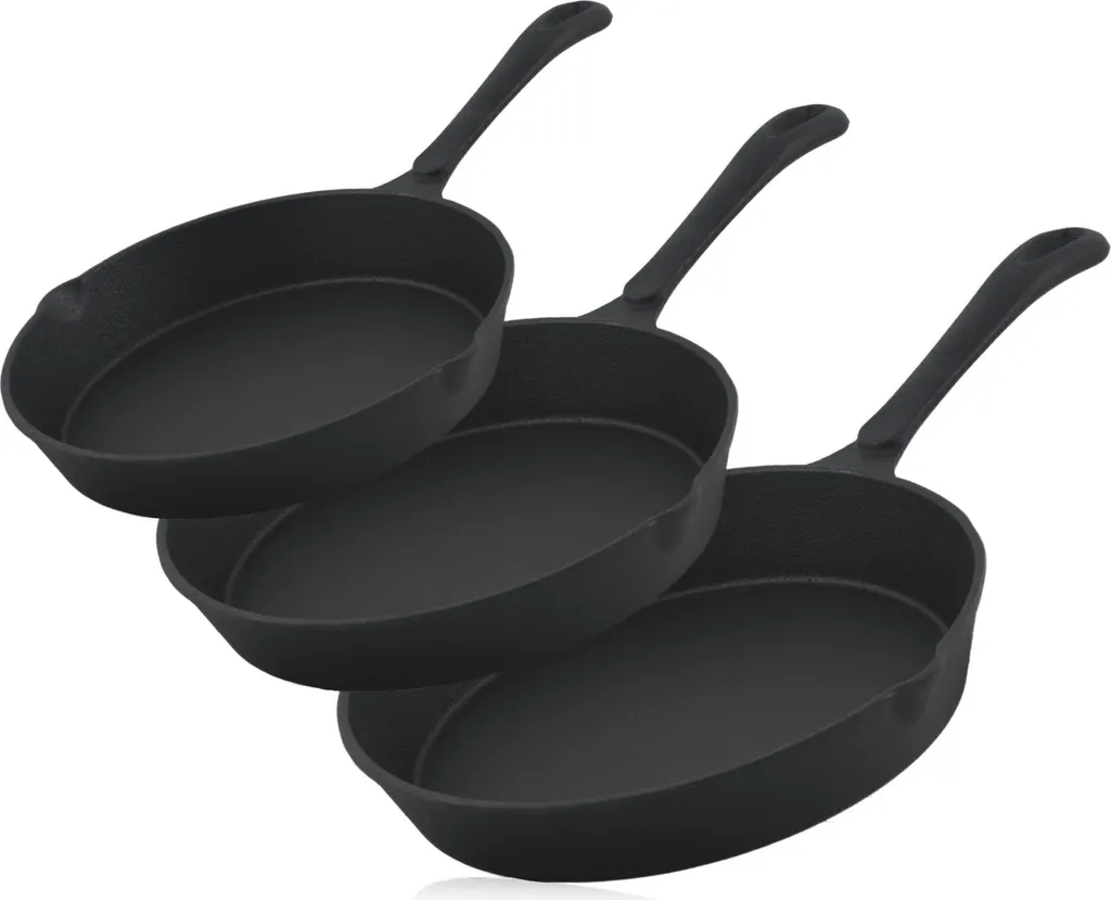 BBQ-Toro Cast Iron Frying and Steak Pan Set | Ø 16 cm, Ø 20 cm, Ø 24 cm