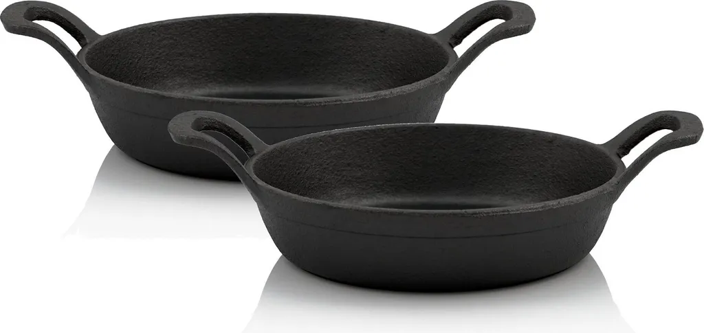 BBQ-Toro Cast Iron Serving Pan Set, 2 pieces, Ø 20 cm, round, cast iron pan, frying pan