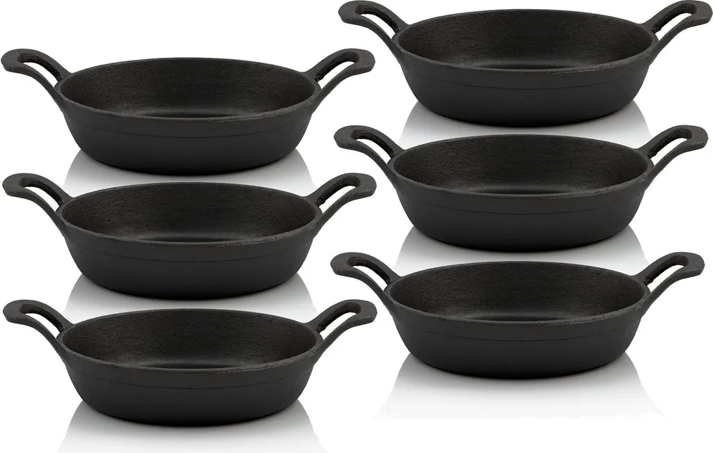 BBQ-Toro Cast Iron Serving Pan Set, 6 pieces, Ø 20 cm, round, cast iron pan, frying pan