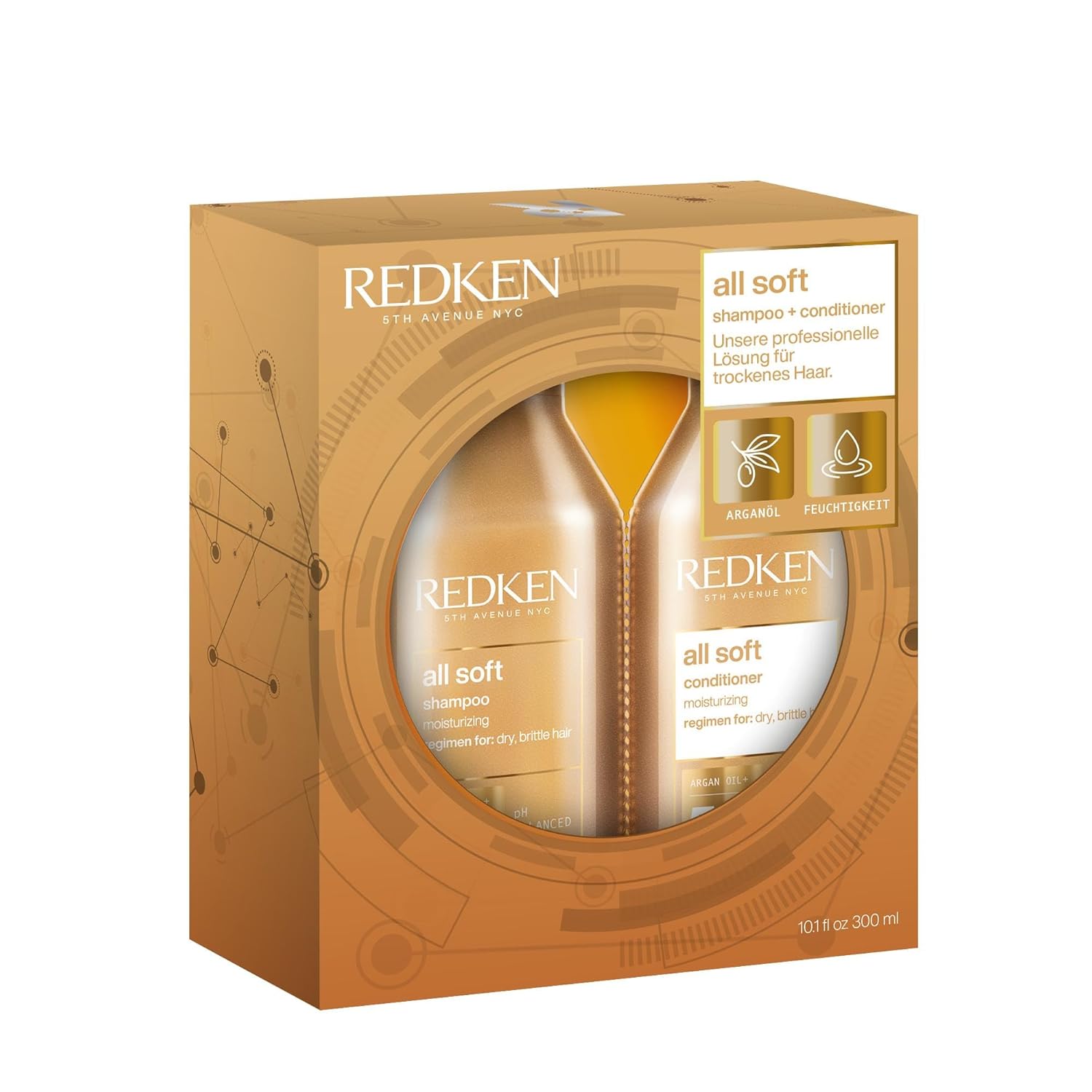 Redken Nourishing Set for Dry and Brittle Hair, Invigorates and Hydrates, with Omega-6 and Argan Oil, All Soft Shampoo 300 ml & Conditioner 300 ml