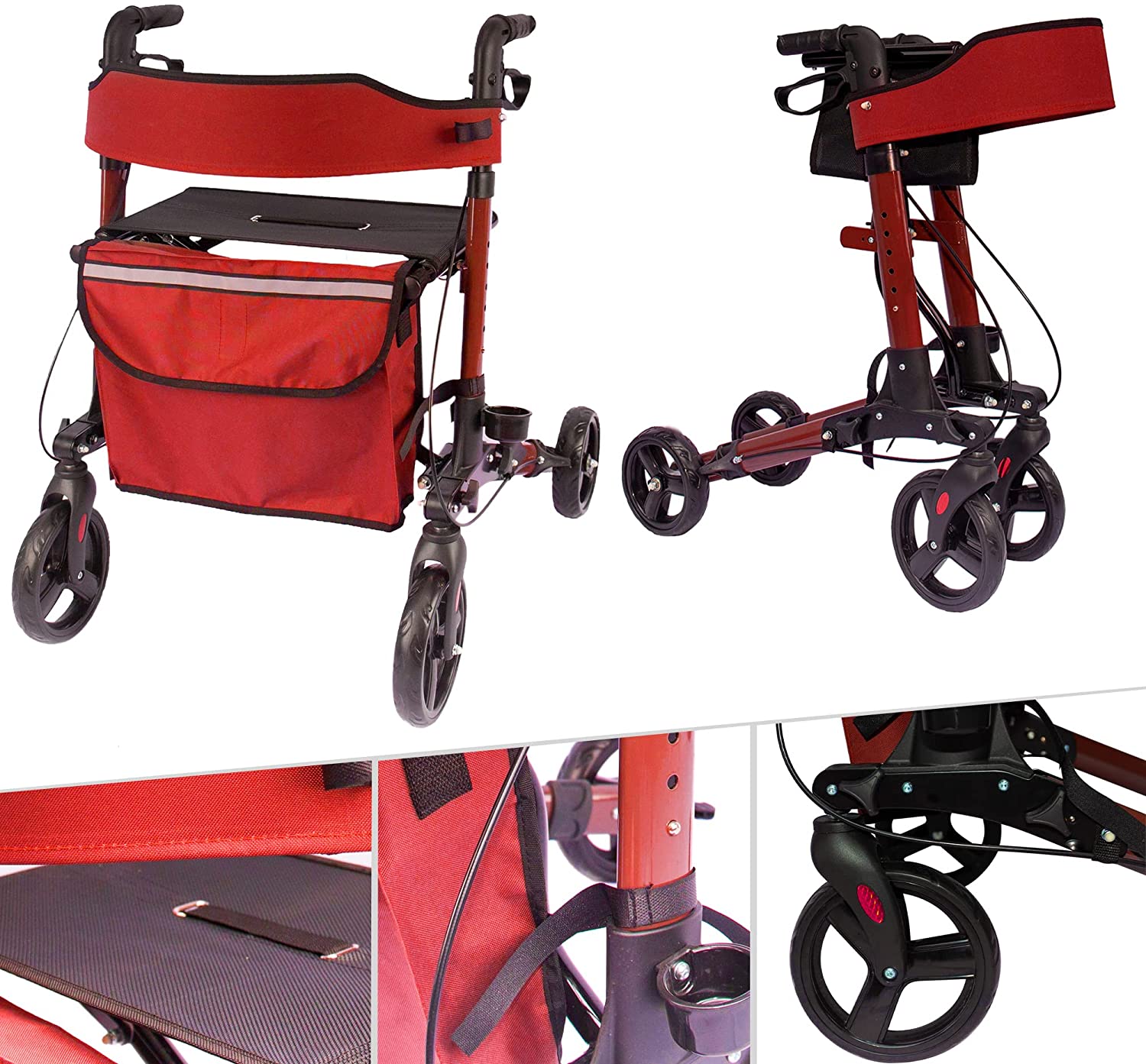 Arebos Lightweight Rollator, Aluminium, 6-way height adjustable, Comfortabl