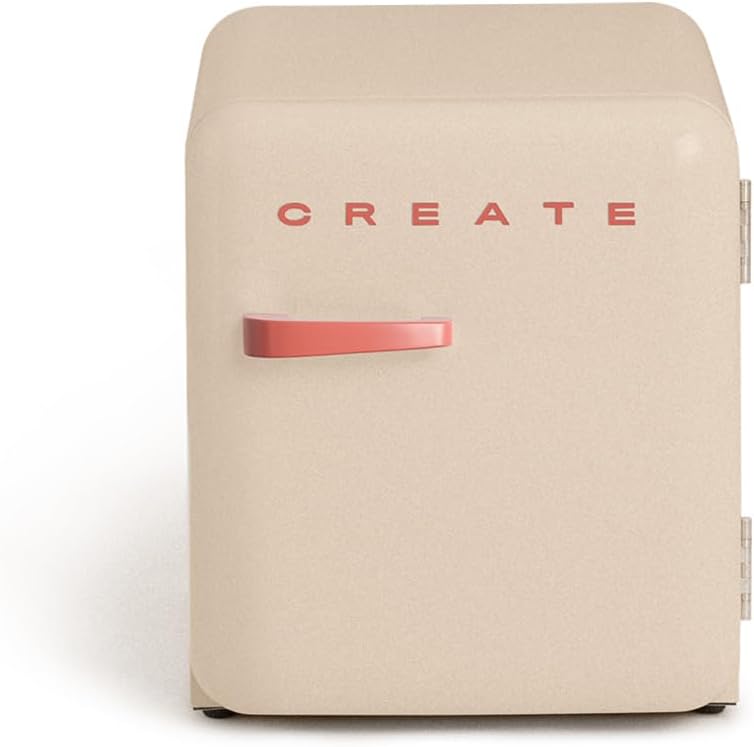 CREATE Retro Friend 50 Terracotta Fridge in Sand, Terracotta Handle / 85 W, Mini Bar, One Shelf, Retro Design, 50 cm, Two Shelves, 48 ​​L Capacity, Energy Saving, 50 x 44 x 49.8 cm