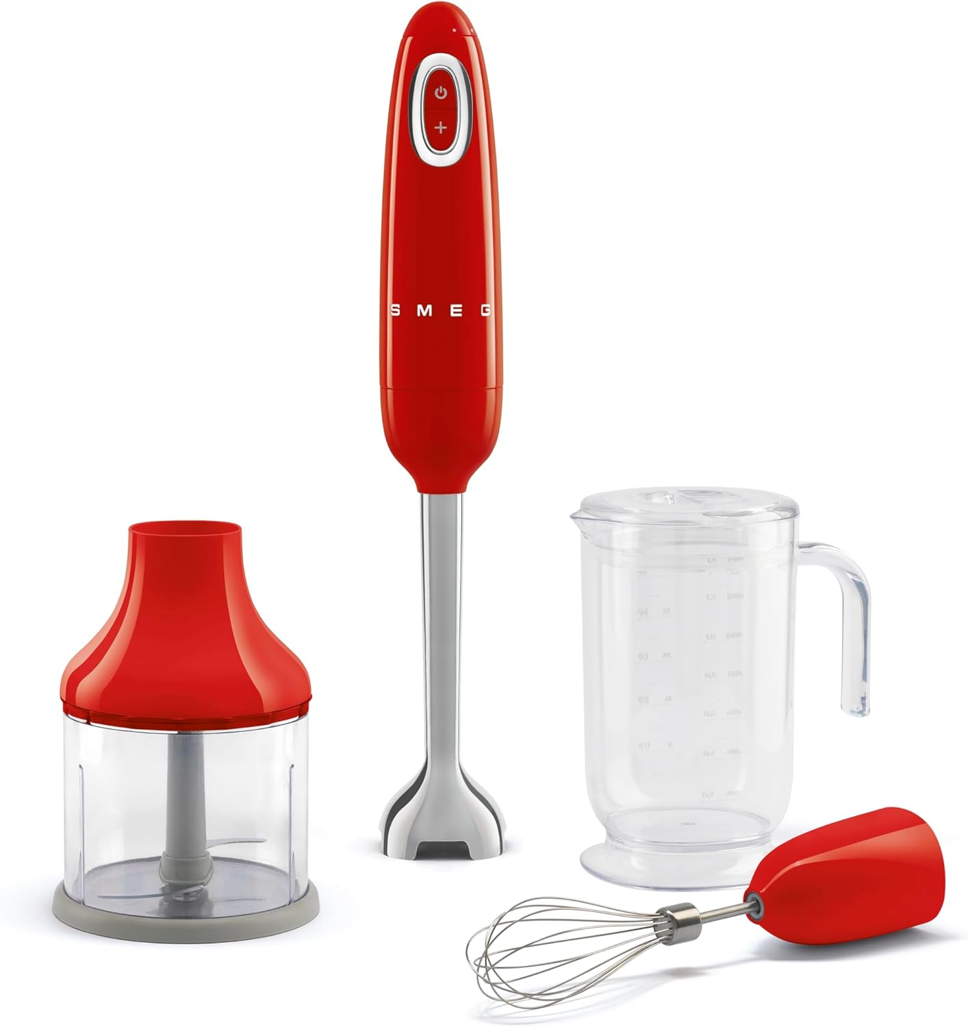 Smeg, HBF03RDEU Hand Blender, Turbo Function and Flowblend Cutting System, with Non-Slip Handle, Integrated Cable Winder, Includes Accessories, 700 W Power, Red