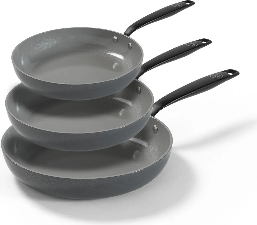 Megaprojects B.V. BE Living Frying Pan - Ø 20, 24 & 28 cm - Induction Pan Set - Non-stick Coating - Suitable for all Hob Types - -free - Grey