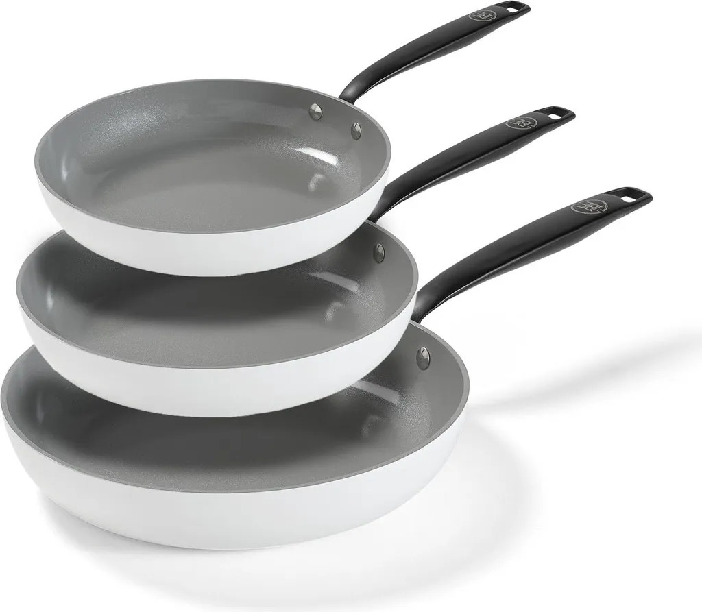 Megaprojects B.V. BE Living Frying Pan - Ø 20, 24 & 28 cm - Induction Pan Set - Non-stick Coating - Suitable for all Hob Types - -free - White