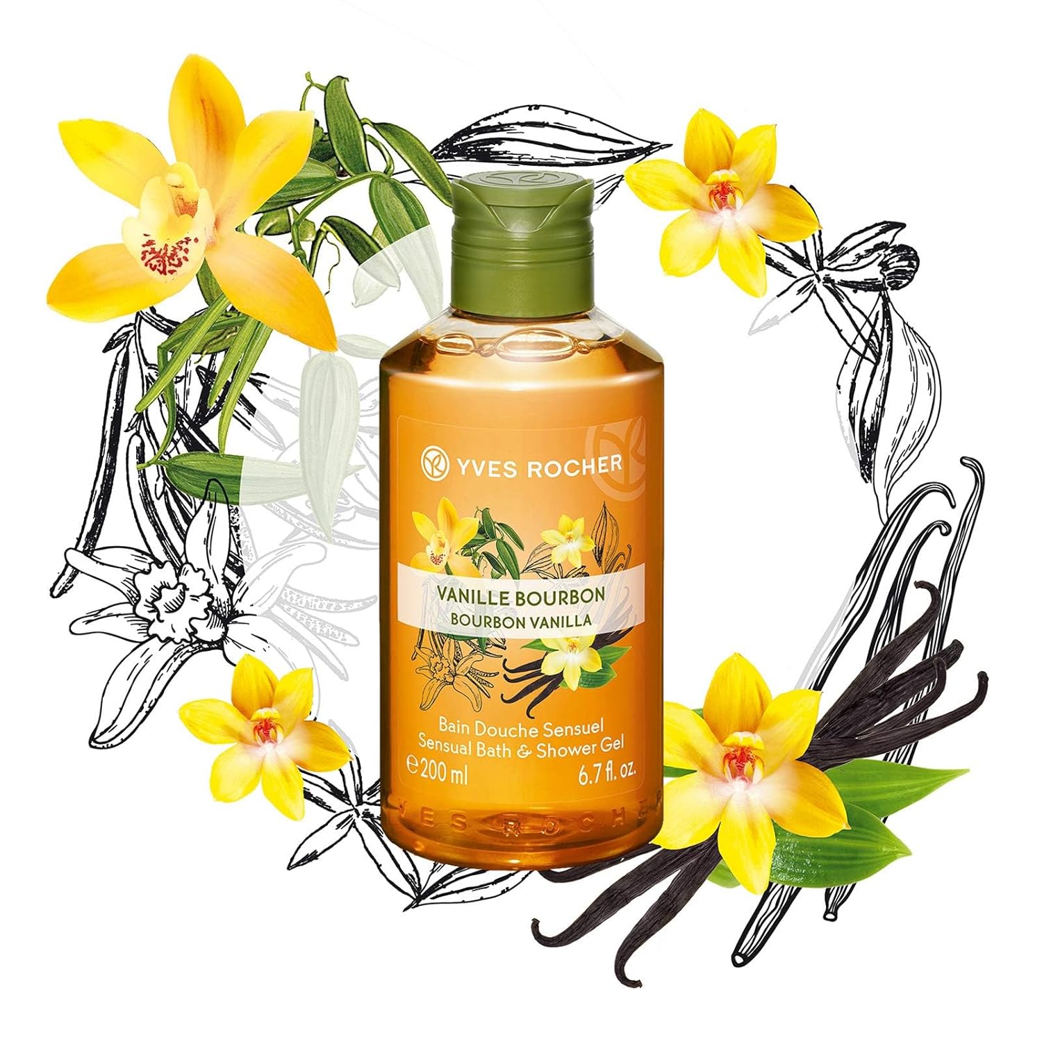 Yves Rocher LES PLAISIRS NATURE Shower Bath Bourbon Vanilla Aroma Foam Bath & Nourishing Shower Gel 1 x Bottle 400 ml