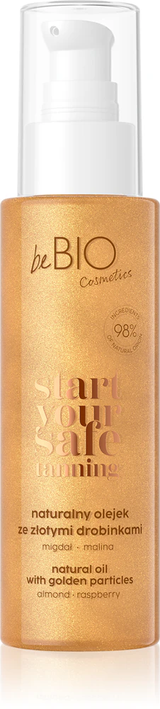 beBIO Safe Tanning nourishing body oil with glitter particles