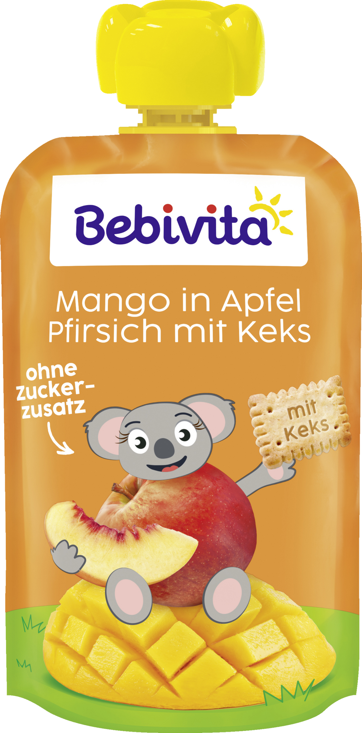 Bebivita squeeze pouches mango in apple peach with biscuit