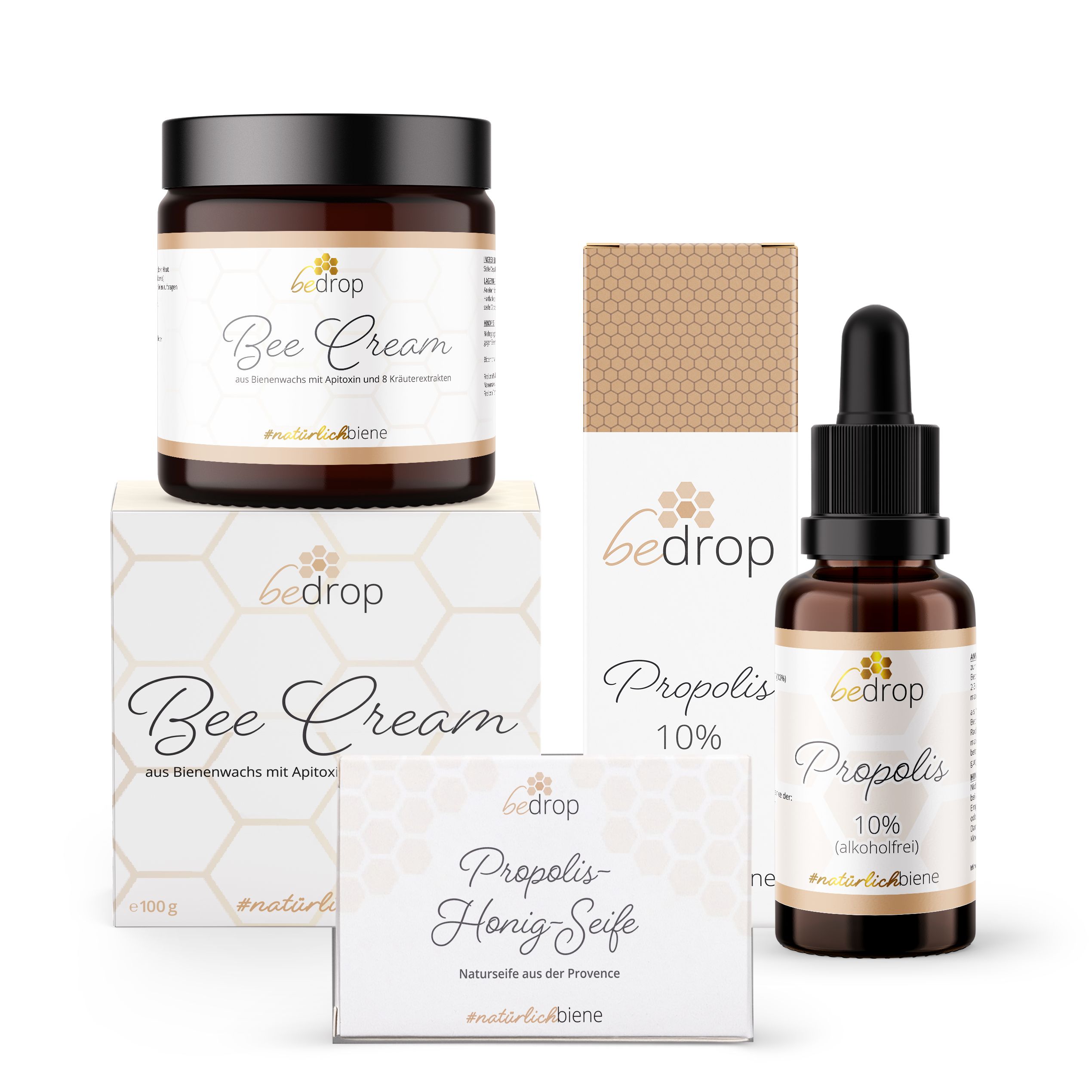 bedrop: Bestseller Set | Bee Cream, Alcohol-Free Propolis Tincture & Propolis Honey Soap 230 g