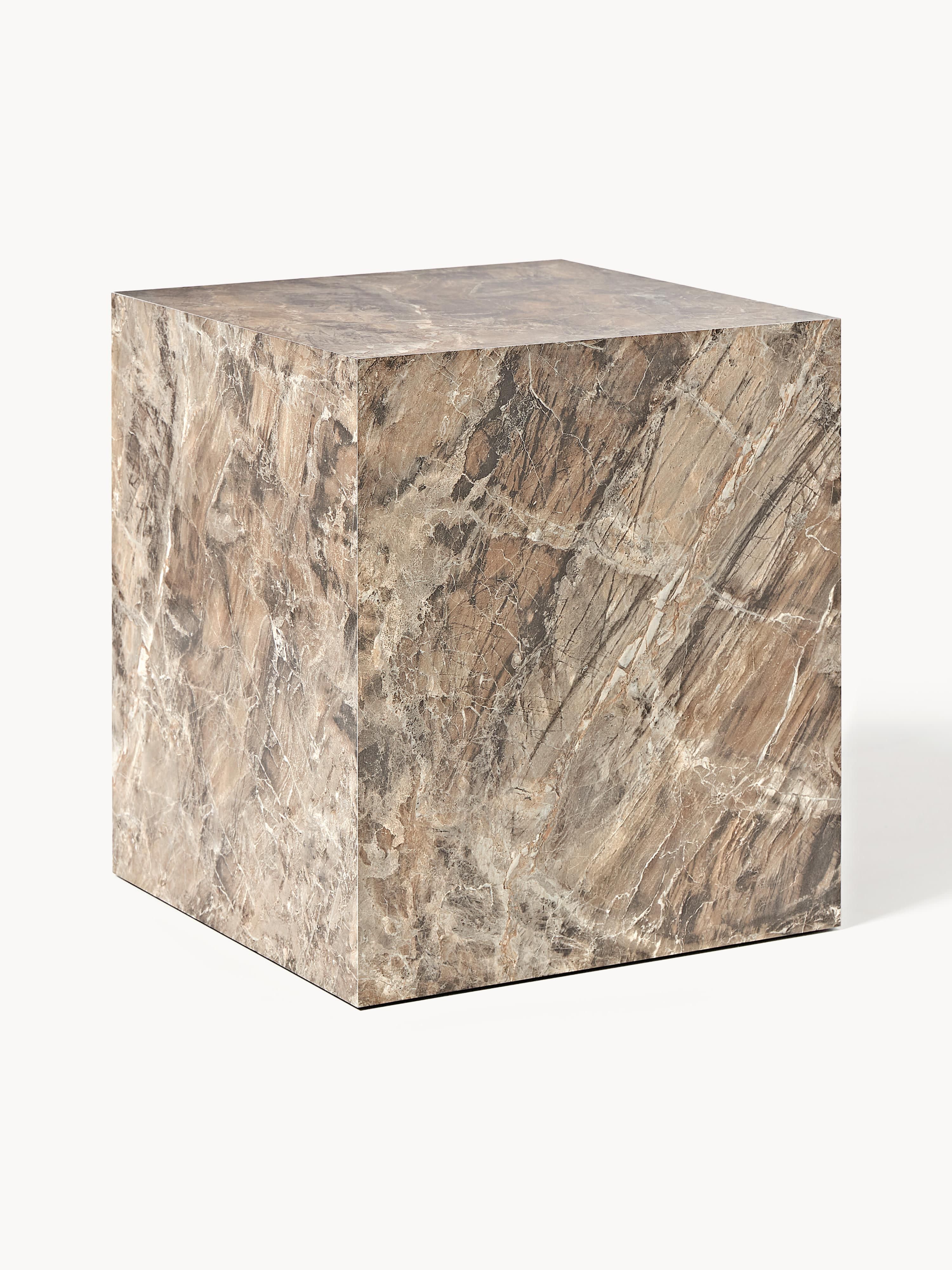 Westwing Collection Lesley side table with marble effect, Brown tones with a marble effect, glossy