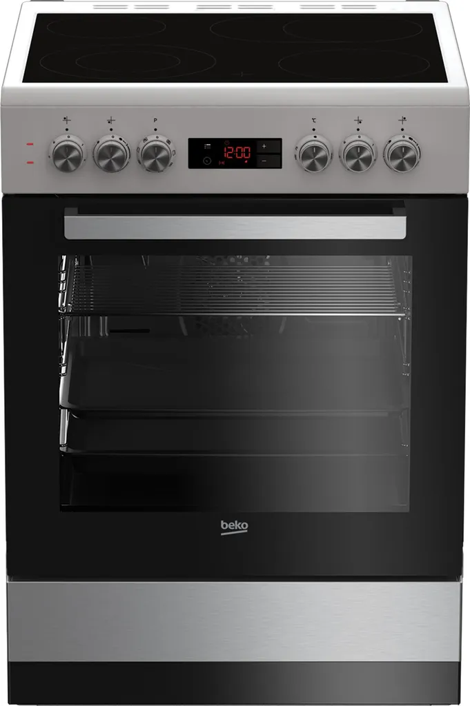 Beko FSM67320GXS electric oven with glass ceramic hob and dish trolley