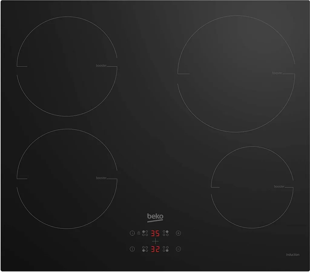 Beko HII 64400 MT - Self-sufficient induction hob, 60 cm wide, 4 cooking zones, sensor buttons, timer, frameless (for surface-mounted or flush installation) black