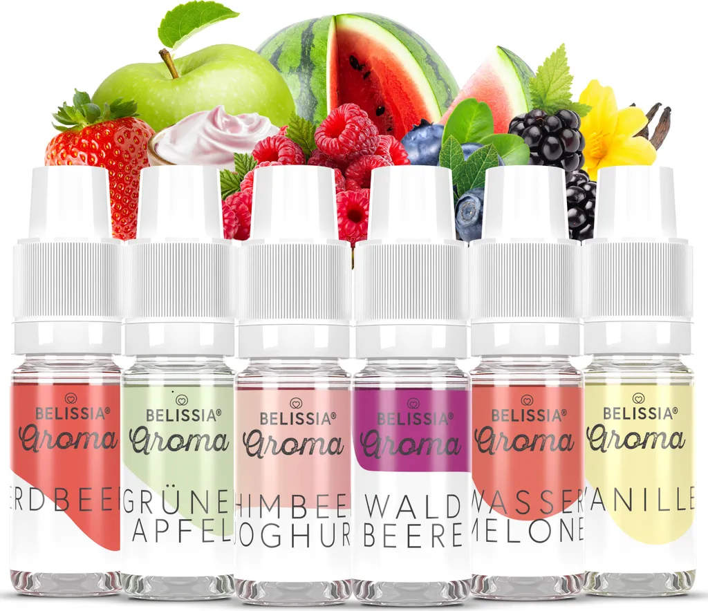 Rudler & Rocks Belissia Food Flavoring Set Fruity Variety - 6x10ml High-Dose Flavoring - Calorie-Free, Vegan - For Food, Drinks, Shakes, Quark and much more.