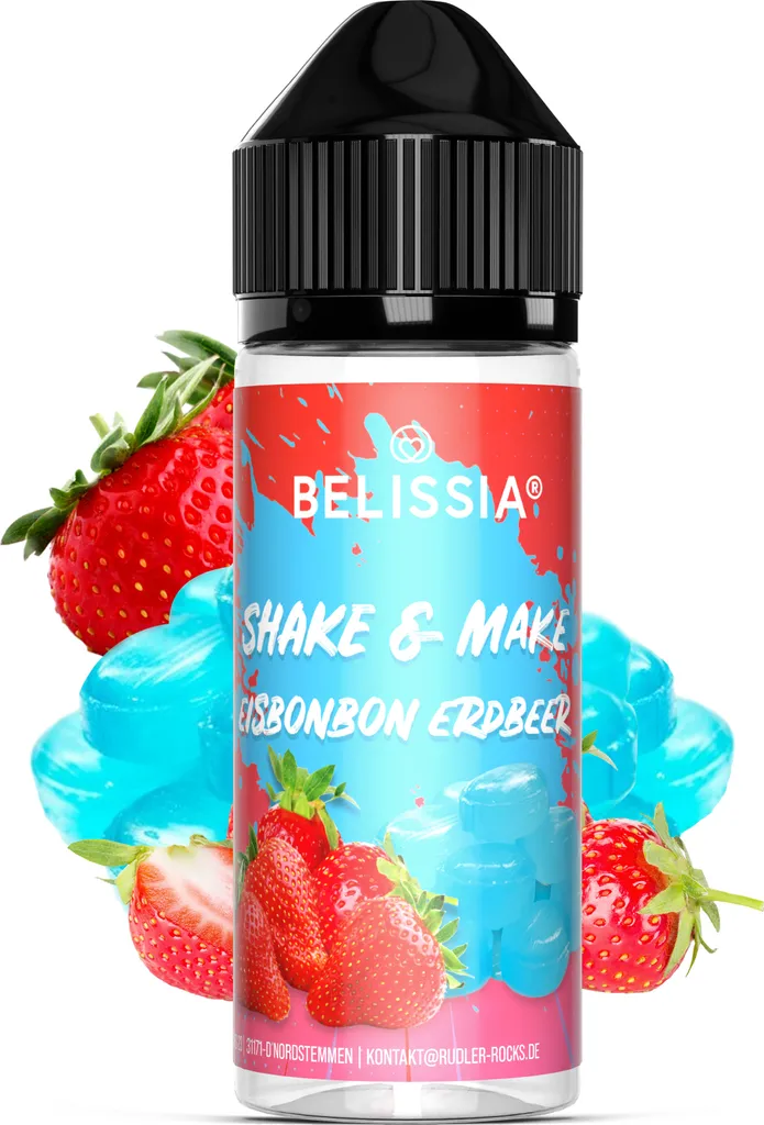 Rudler & Rocks Belissia Shake and Make Ice Candy Strawberry - 10ml high-dose food flavoring + 120ml shaker bottle - For baking, food, drinks, DIY and much more