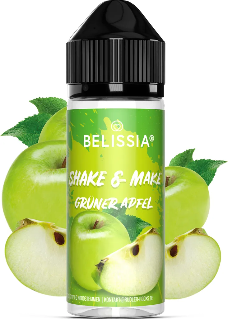 Rudler & Rocks Belissia Shake and Make Green Apple - 10ml high-dose food flavoring + 120ml shaker bottle - For baking, food, drinks, shakes & room fragrance