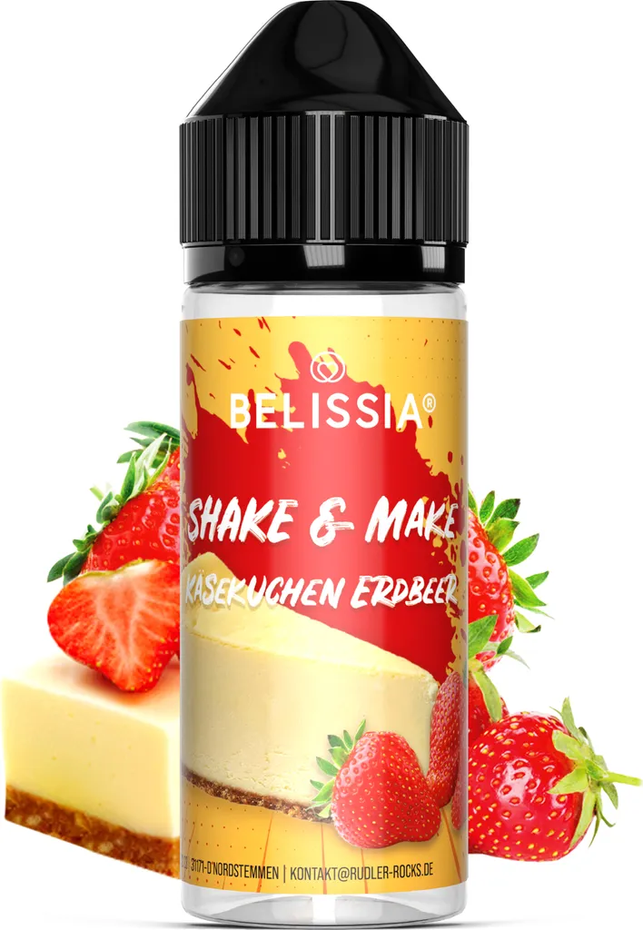 Rudler & Rocks Belissia Shake and Make Cheesecake Strawberry - 10ml high-dose food flavoring + 120ml shaker bottle - For baking, dishes, drinks, DIY and much more