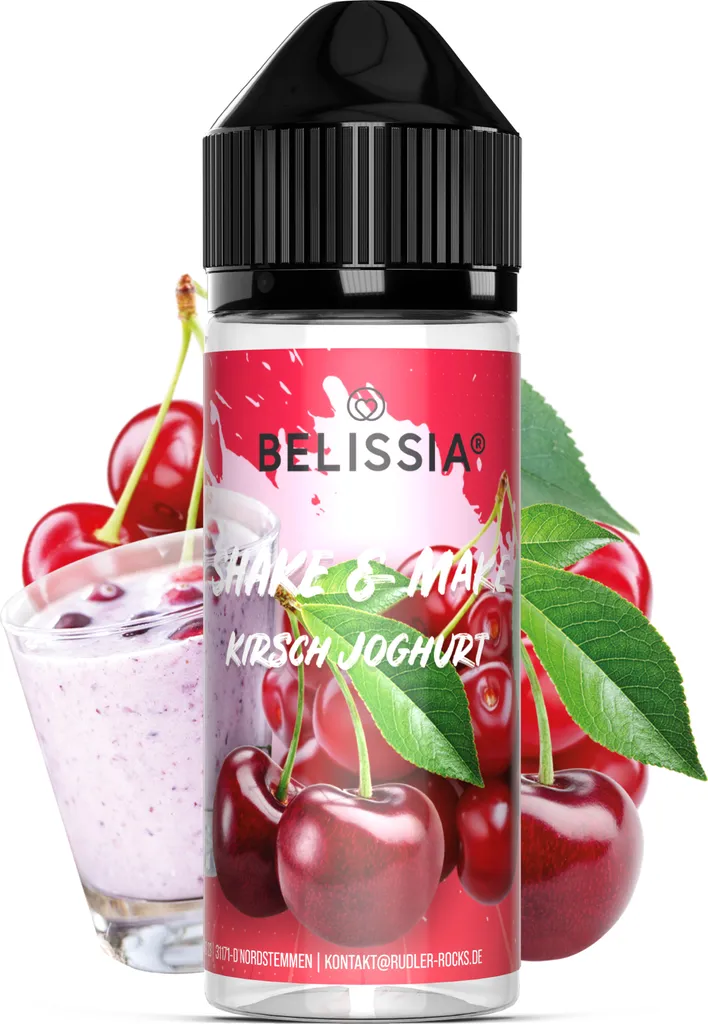 Rudler & Rocks Belissia Shake and Make Cherry Yogurt - 10ml high-dose food flavoring + 120ml shaker bottle - For baking, food, drinks, DIY & room fragrance