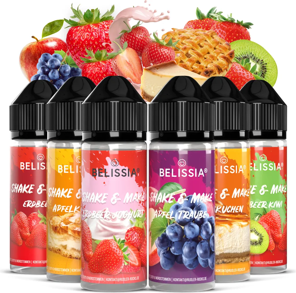 Rudler & Rocks Belissia Shake and Make Set Dessert Delight - 6x10ml high-dose food flavoring + 120ml shaker bottle - For baking, dishes, drinks, DIY and much more