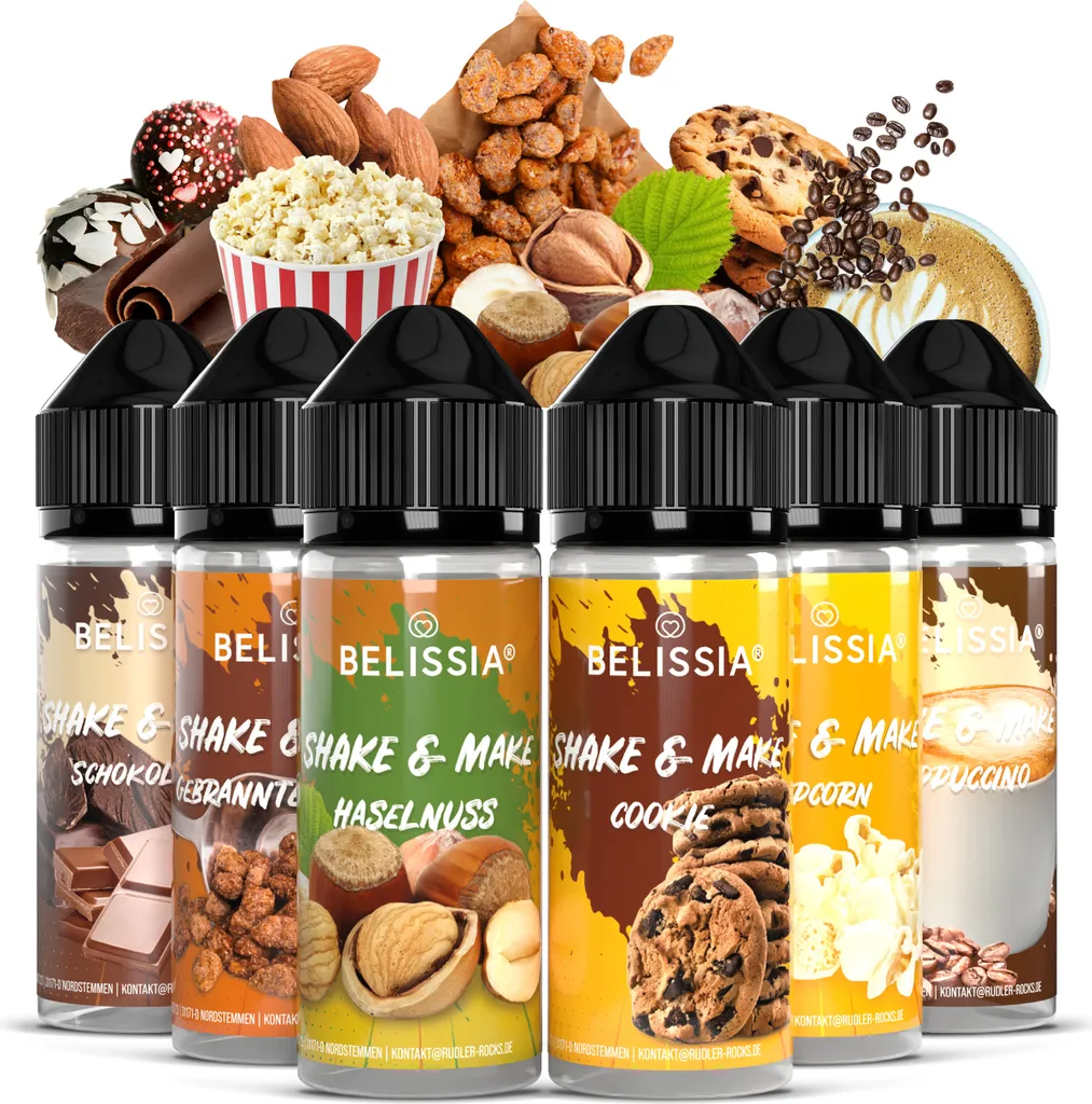 Rudler & Rocks Belissia Shake and Make Set Coffee Break - 6 x 10 ml high-dose food flavoring + 120 ml shaker bottle - For baking, dishes, drinks, shakes and much more